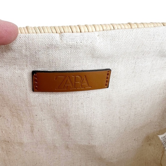 Zara Wicker Woven Basket Gold Chain Handbag Purse - Picture 7 of 14